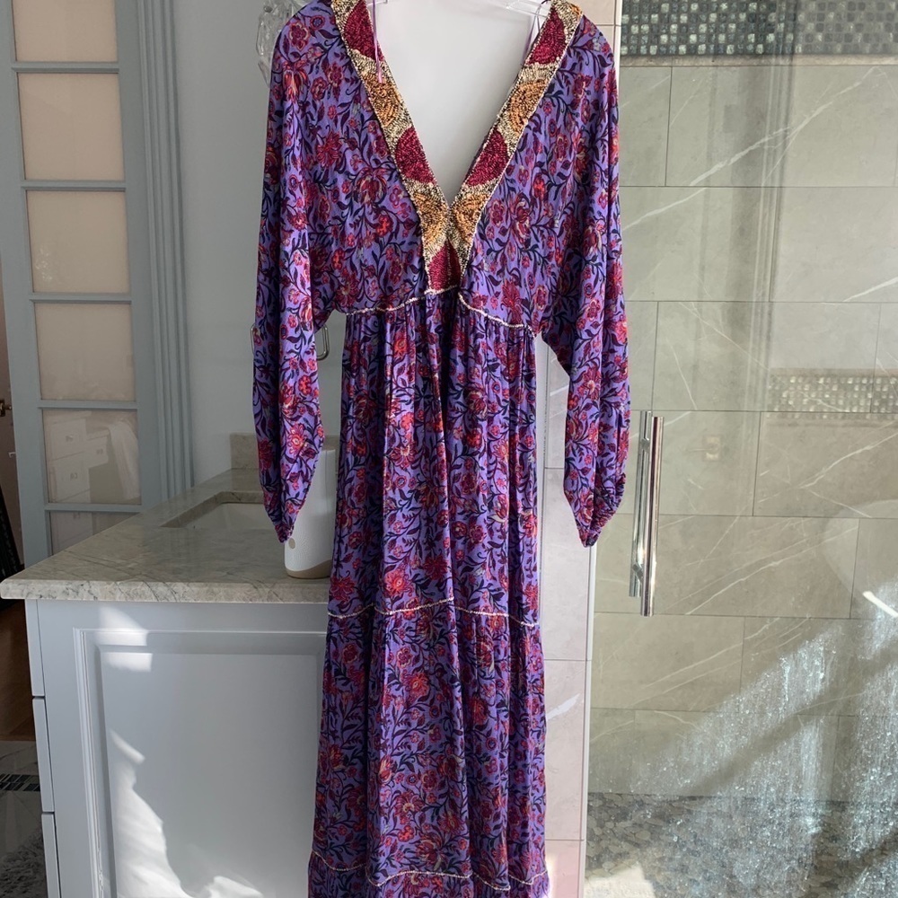 ZARA LILAC LONG PRINT DRESS - Picture 10 of 13